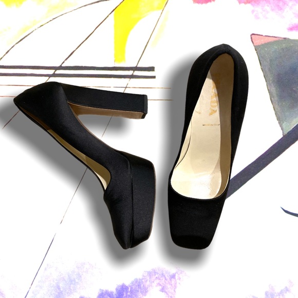 Prada Shoes - PRADA Satin and Leather Platform Heels